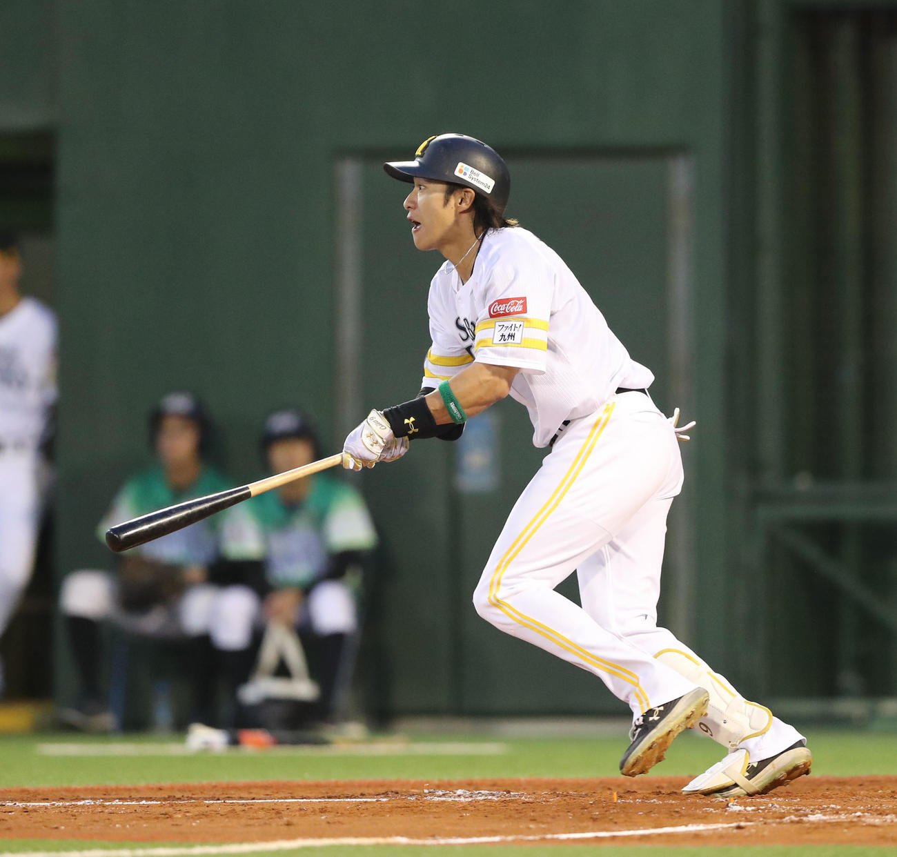 ソフトバンク対オリックス　2回裏ソフトバンク1死、柳田は中前安打を放つ（撮影・梅根麻紀）