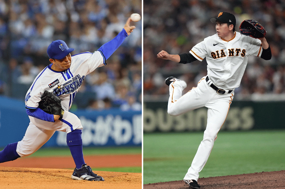 DeNA東克樹（左）と巨人戸郷翔征