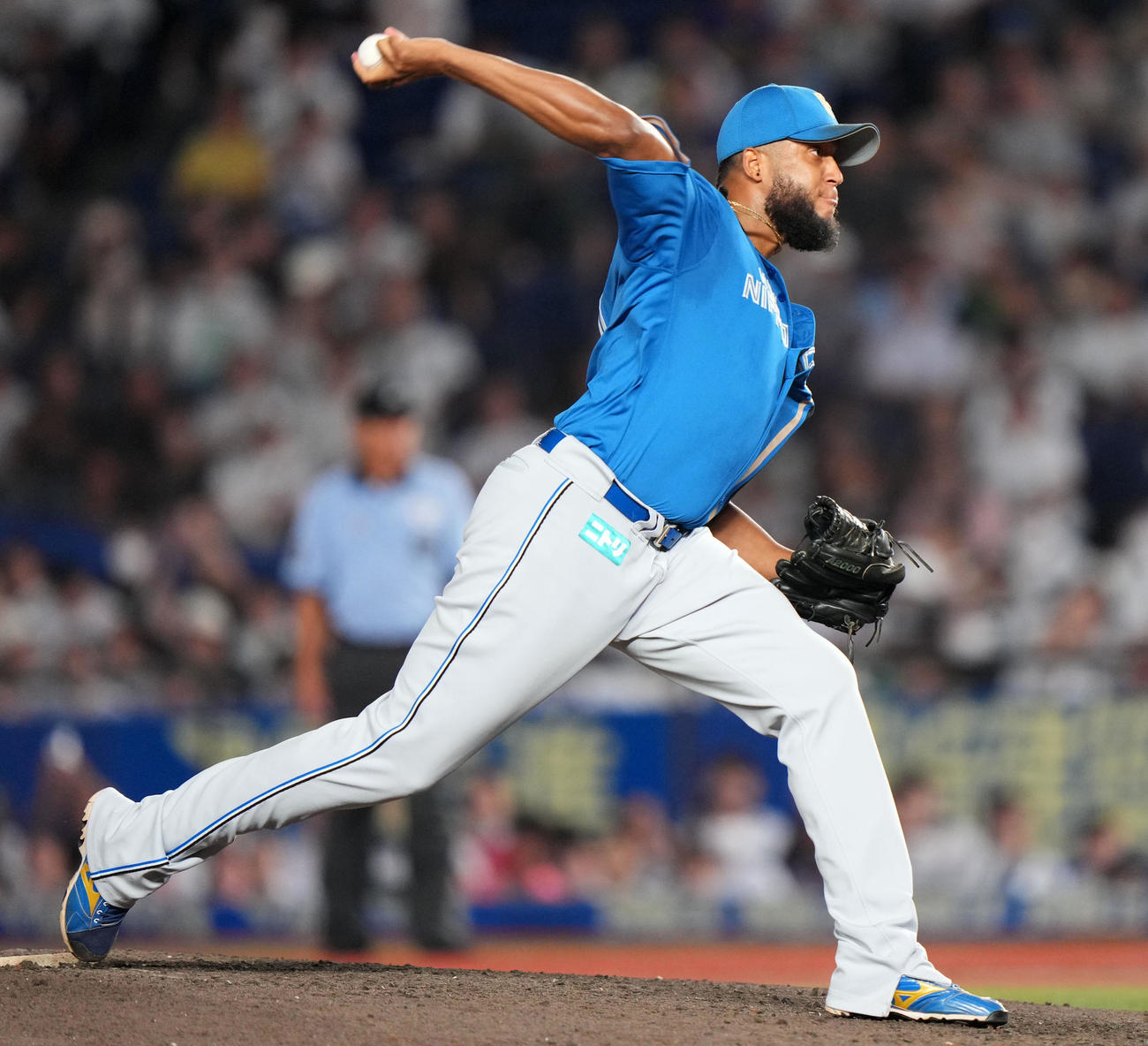 ロッテ対日本ハム　7回裏から登板した日本ハムのロドリゲス（撮影・横山健太）