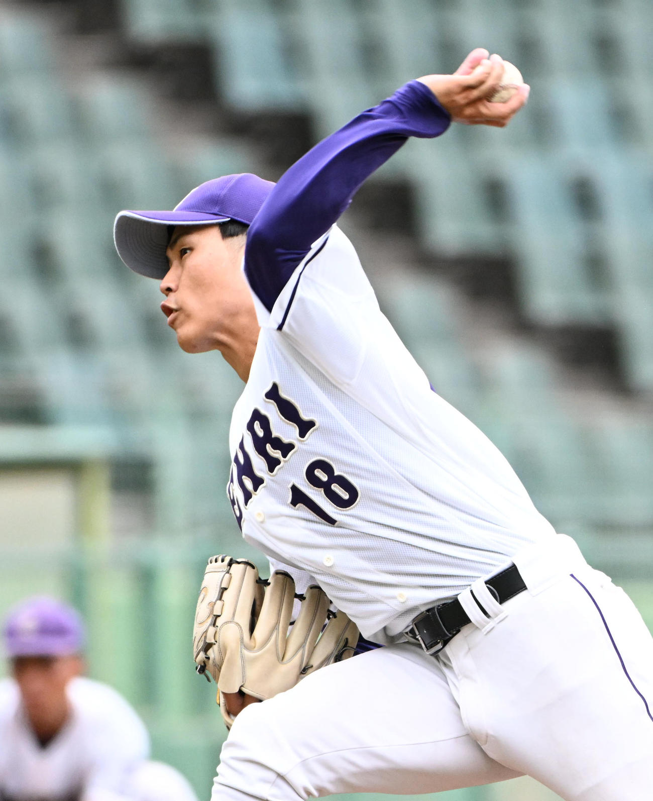 甲南大対天理大　天理大先発の本間悠貴（撮影・石井愛子）