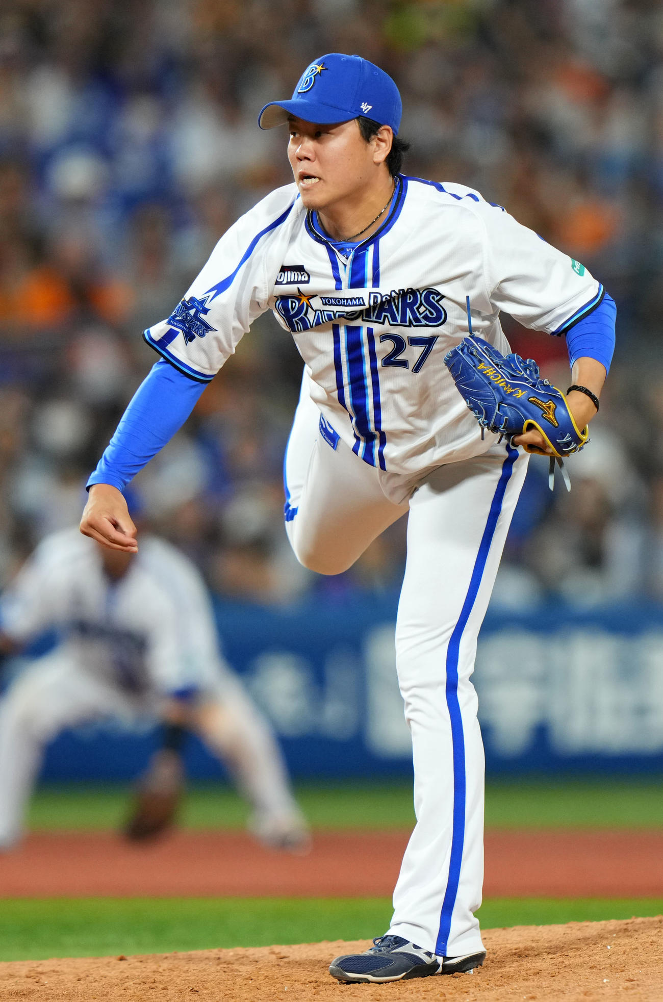 DeNA対巨人　8回表途中から登板したDeNA上茶谷（撮影・横山健太）
