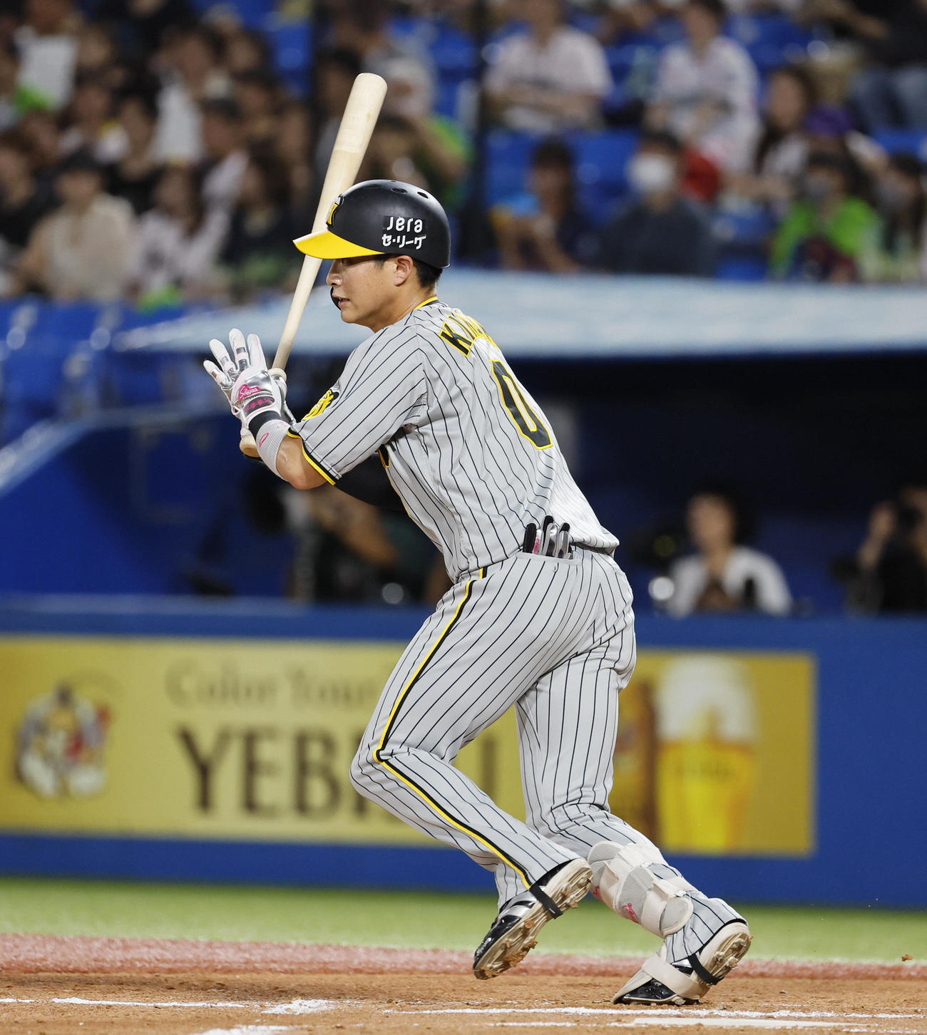 ヤクルト対阪神　2回表阪神無死、木浪は中前打を放つ（撮影・藤尾明華）