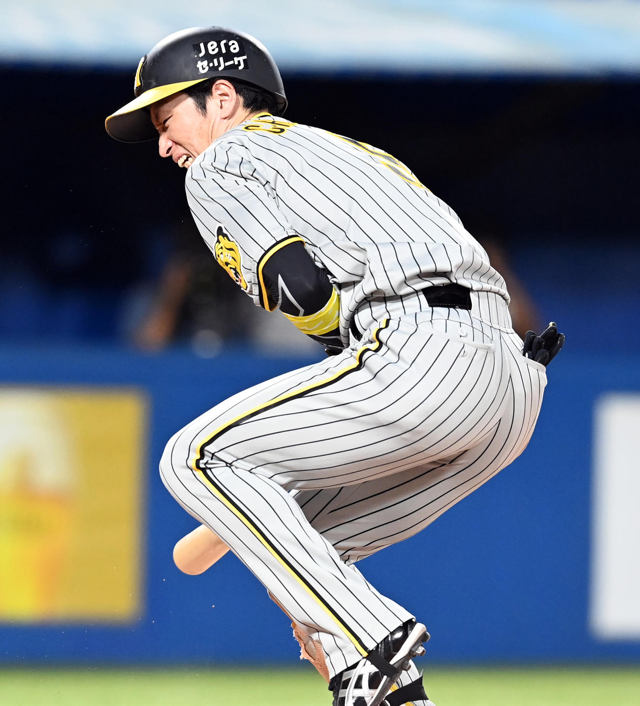 9月3日　ヤクルト対阪神　9回表阪神無死、死球を受け痛がる近本