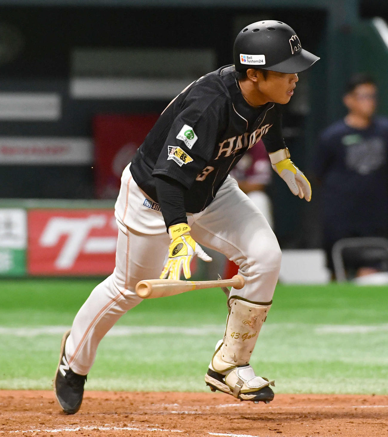 ソフトバンク対楽天　4回裏ソフトバンク1死二、三塁、遊ゴロの間に三塁走者が生還し、プロ初打点を記録した井上（撮影・岩下翔太）