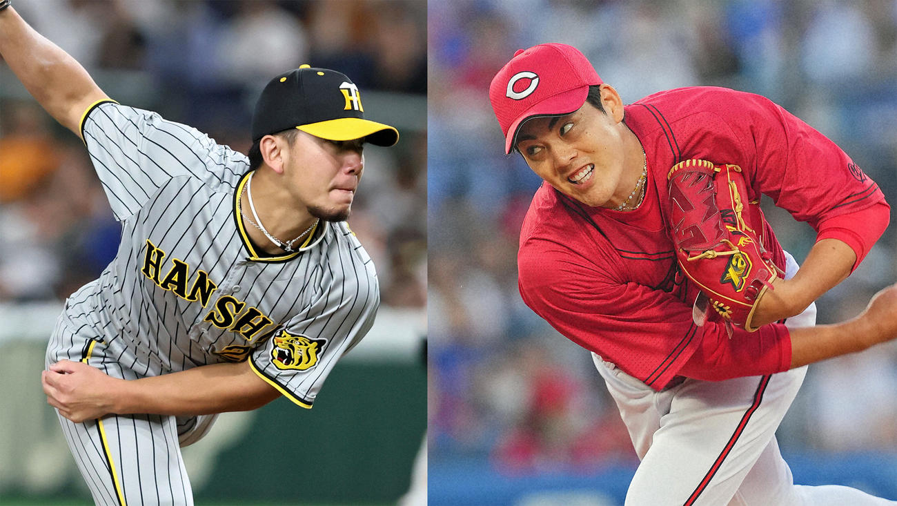 阪神伊藤将司（左）と広島九里亜蓮