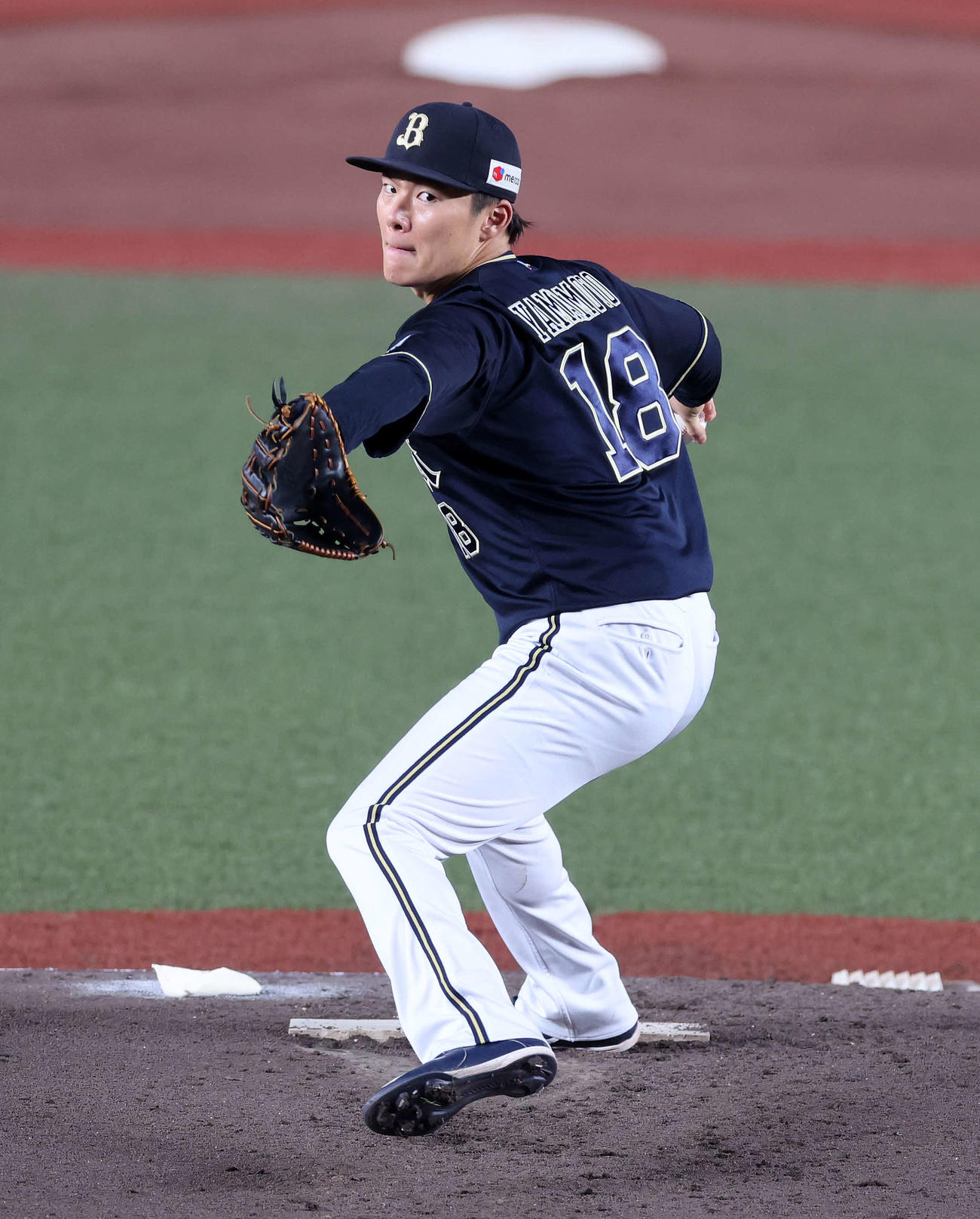 ロッテ対オリックス　力投するオリックス先発の山本（撮影・鈴木正人）