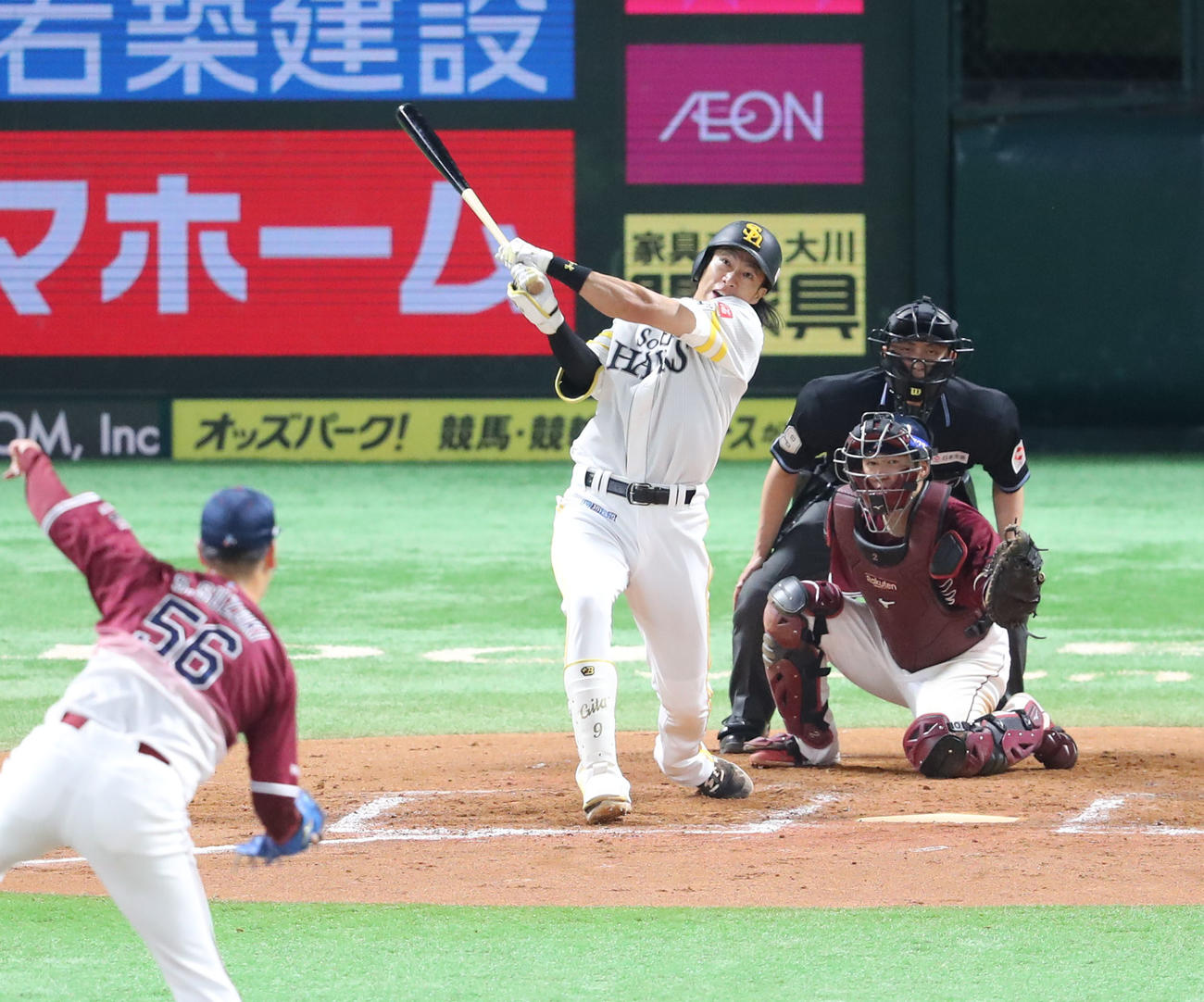 ソフトバンク対楽天　7回裏ソフトバンク1死二塁、柳田は中飛に終わる（撮影・梅根麻紀）