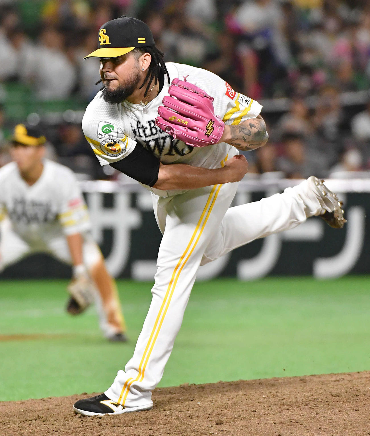 ソフトバンク対楽天　9回表から登板した、ソフトバンク7番手のオスナ（撮影・岩下翔太）
