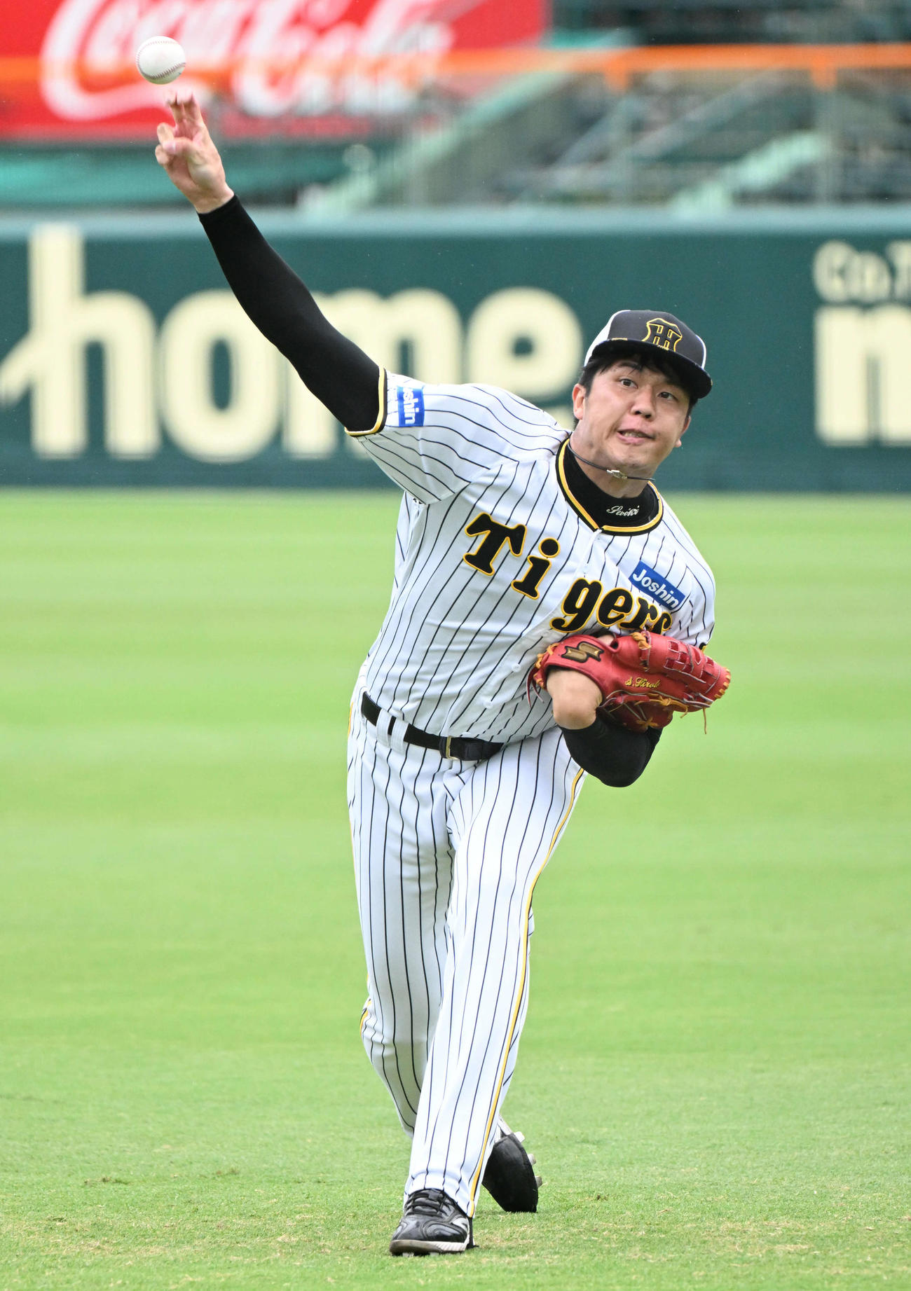 キャッチボールで調整する阪神才木（撮影・石井愛子）