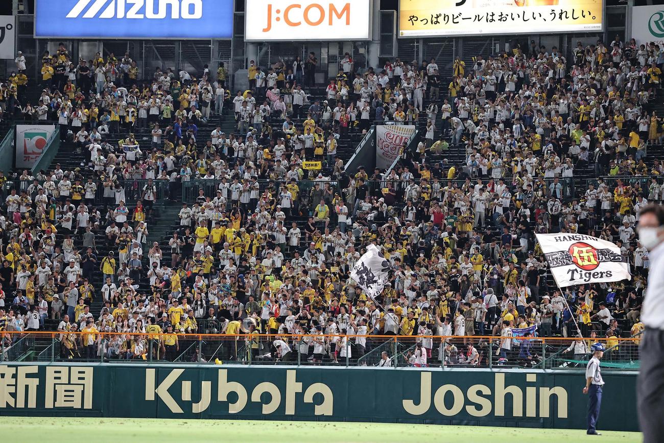 阪神対巨人　ライトスタンドで盛り上がる阪神ファン（撮影・上田博志）