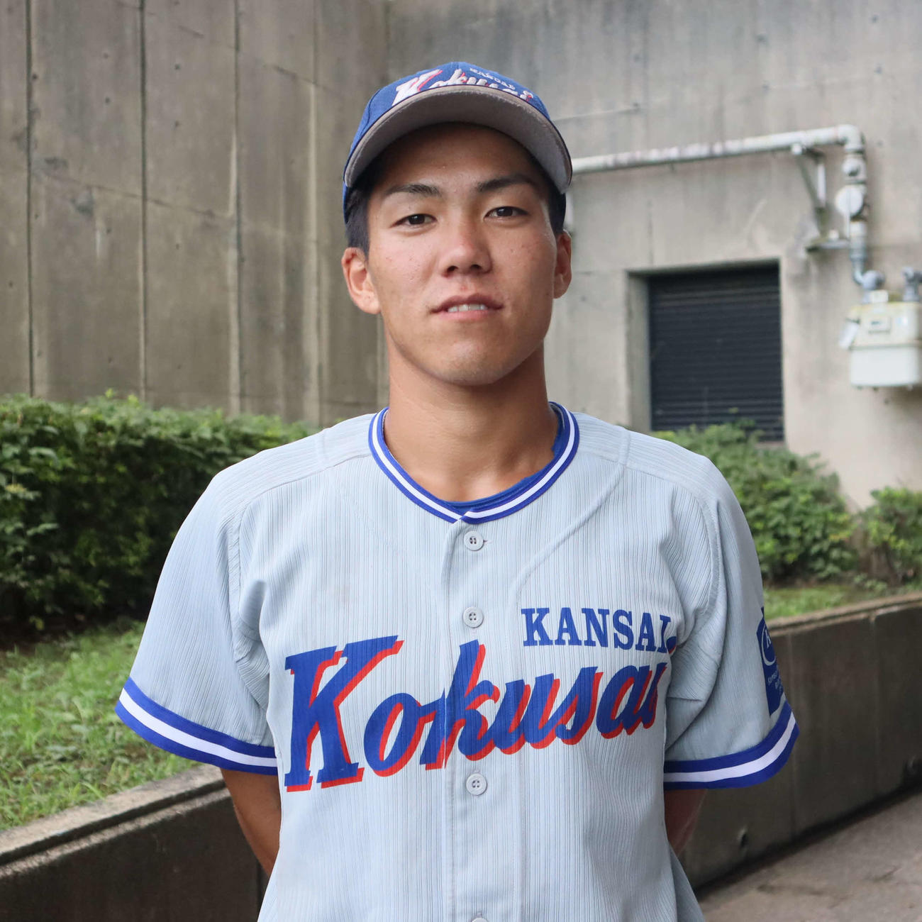 阪神大学野球連盟秋季リーグ戦　大産大対関西国際大　大産大戦で2安打1打点と活躍した関西国際大の山添倭茄内野手（撮影・村松万里子）