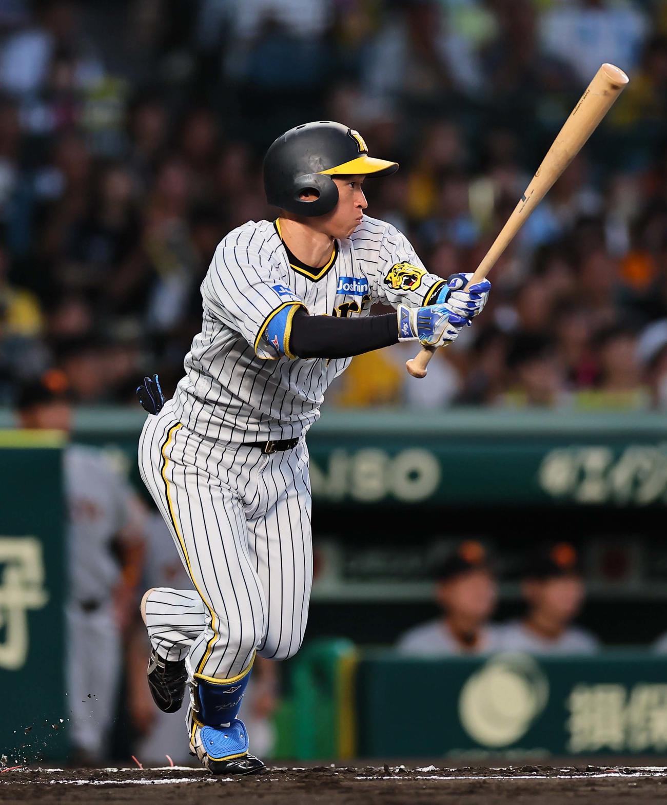 阪神対巨人　1回裏阪神無死、近本は中前打を放つ（撮影・上田博志）