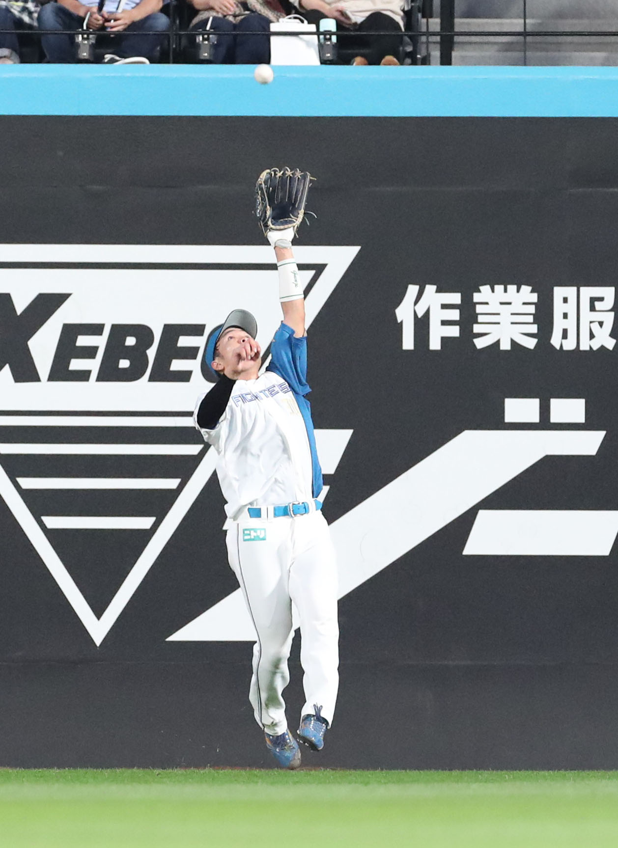 日本ハム対オリックス　3回表オリックス無死、宗の打球を捕球する左翼手郡司（撮影・佐藤翔太）