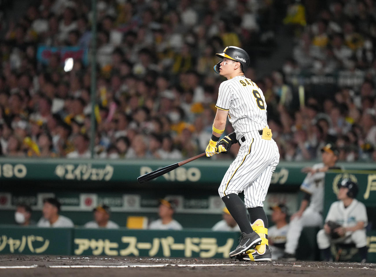 阪神対巨人　3回裏阪神1死満塁、満塁本塁打を放つ佐藤輝（撮影・狩俣裕三）