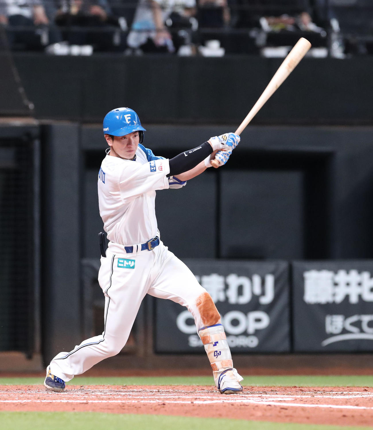 日本ハム対オリックス　3回裏日本ハム1死二塁、松本剛は右前適時打を放つ（撮影・佐藤翔太）