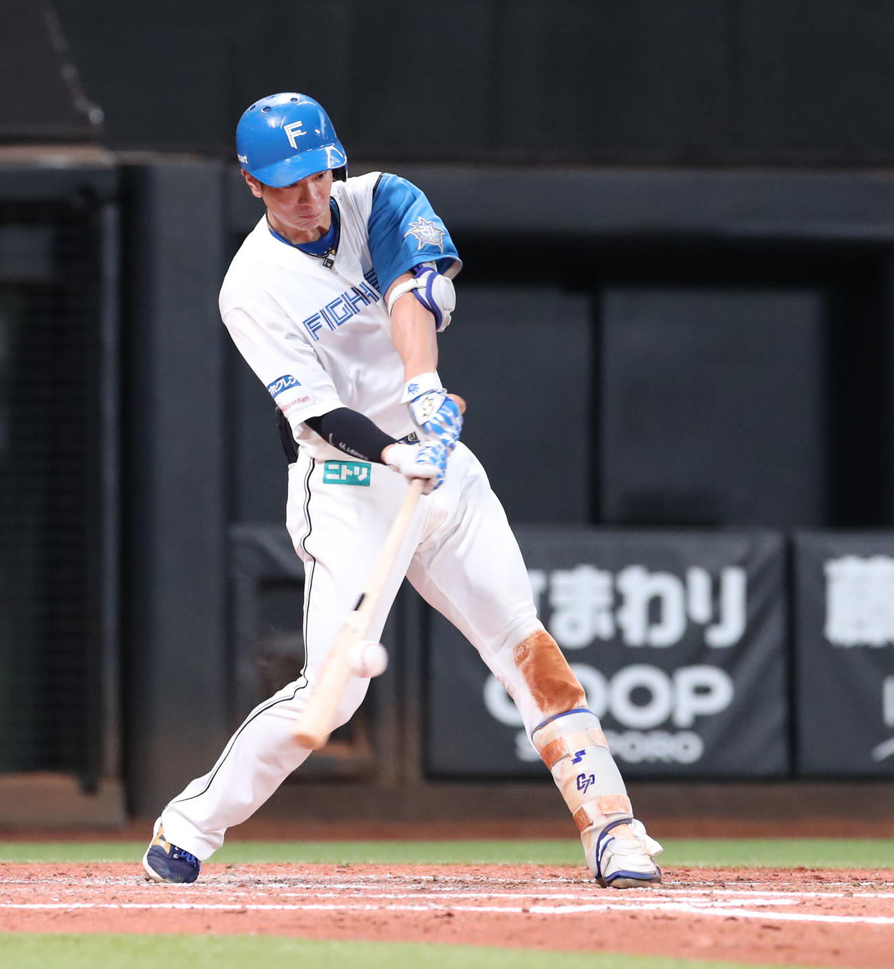 日本ハム対オリックス　3回裏日本ハム1死二塁、松本剛は右前適時打を放つ（撮影・佐藤翔太）