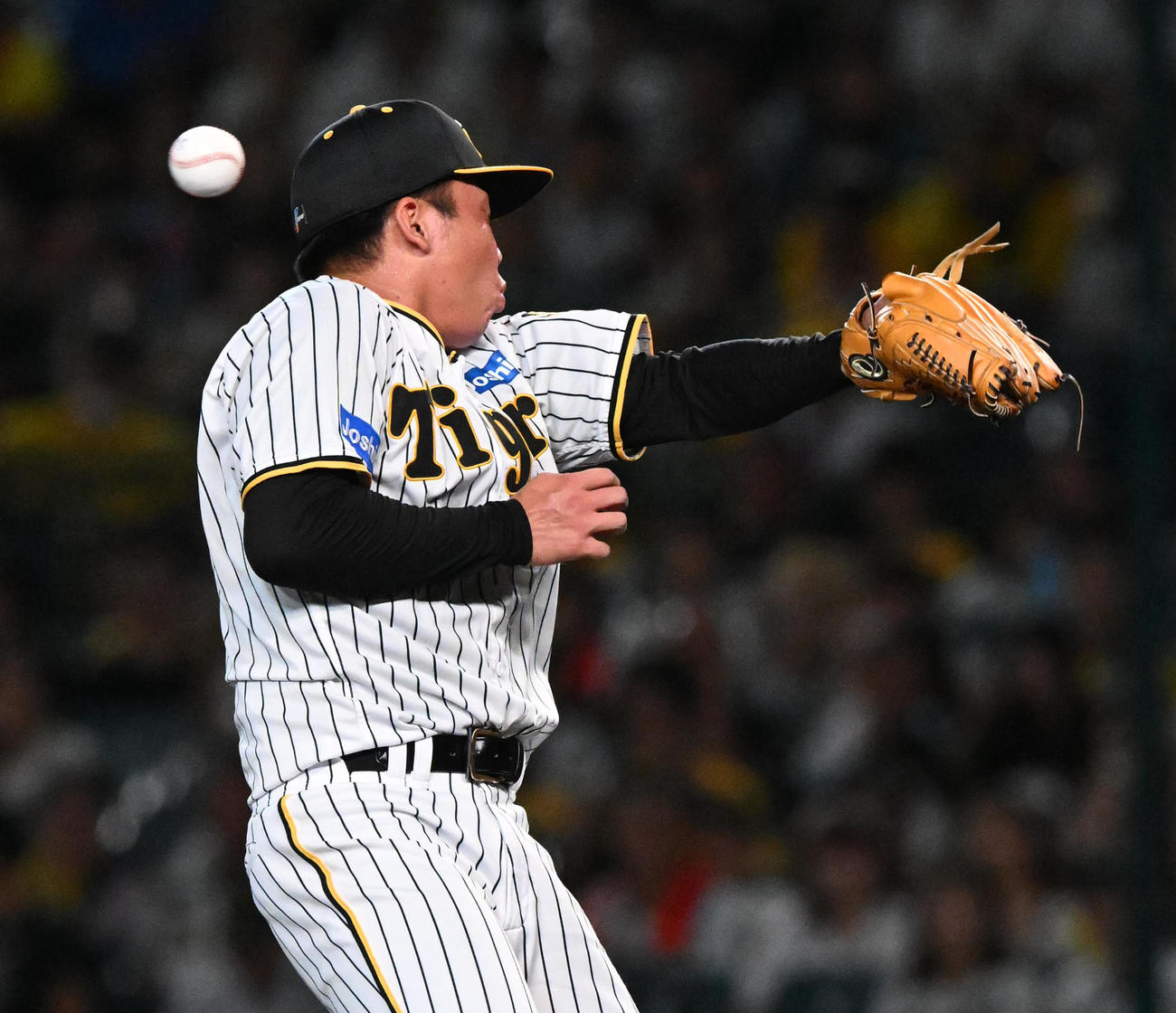 阪神対DeNA 6回表DeNA1死、関根に遊撃内野安打を打たれた阪神先発の村上（撮影・前岡正明）