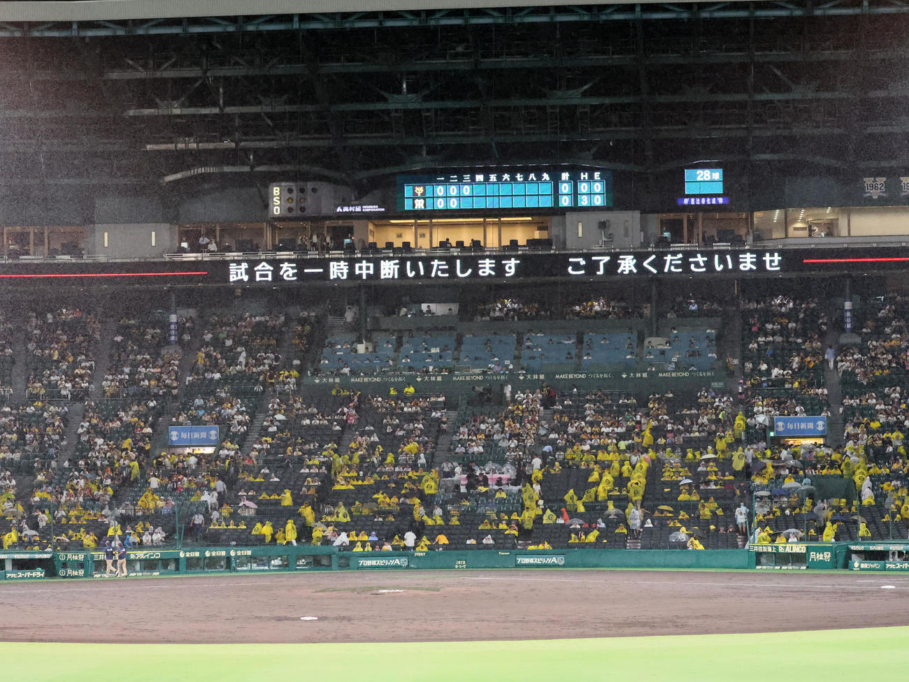 阪神対巨人　3回裏阪神無死、降雨中断の甲子園球場（撮影・加藤哉）