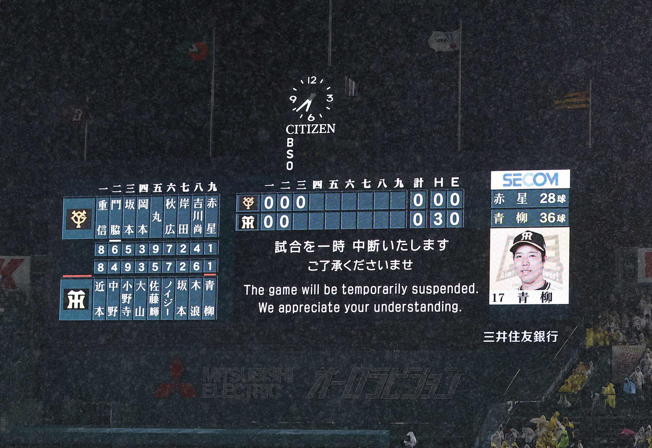 阪神対巨人　雨天のため中断となった（撮影・上田博志）