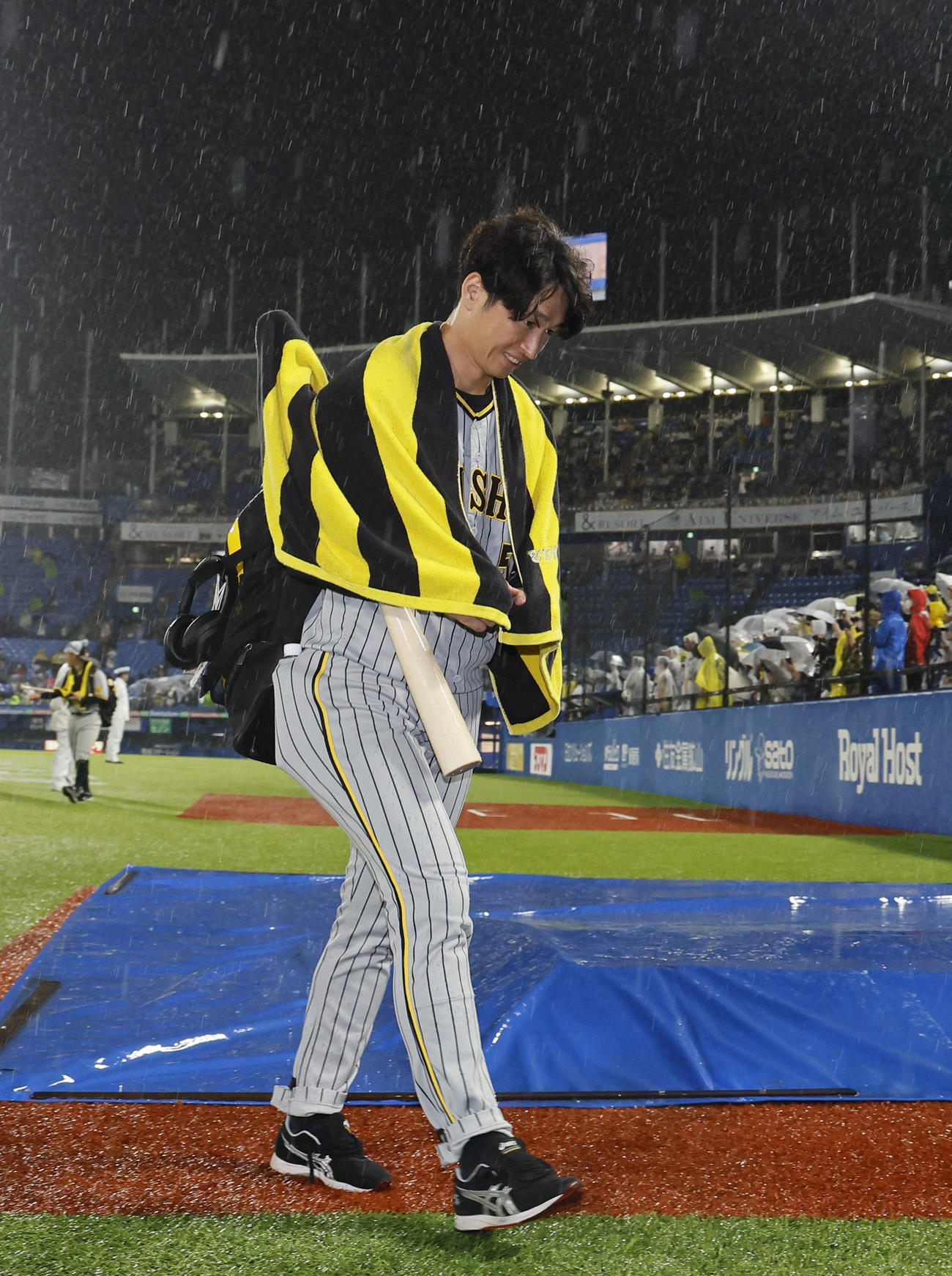 ヤクルト対阪神　試合が中止になり、引き揚げる阪神近本（撮影・藤尾明華）