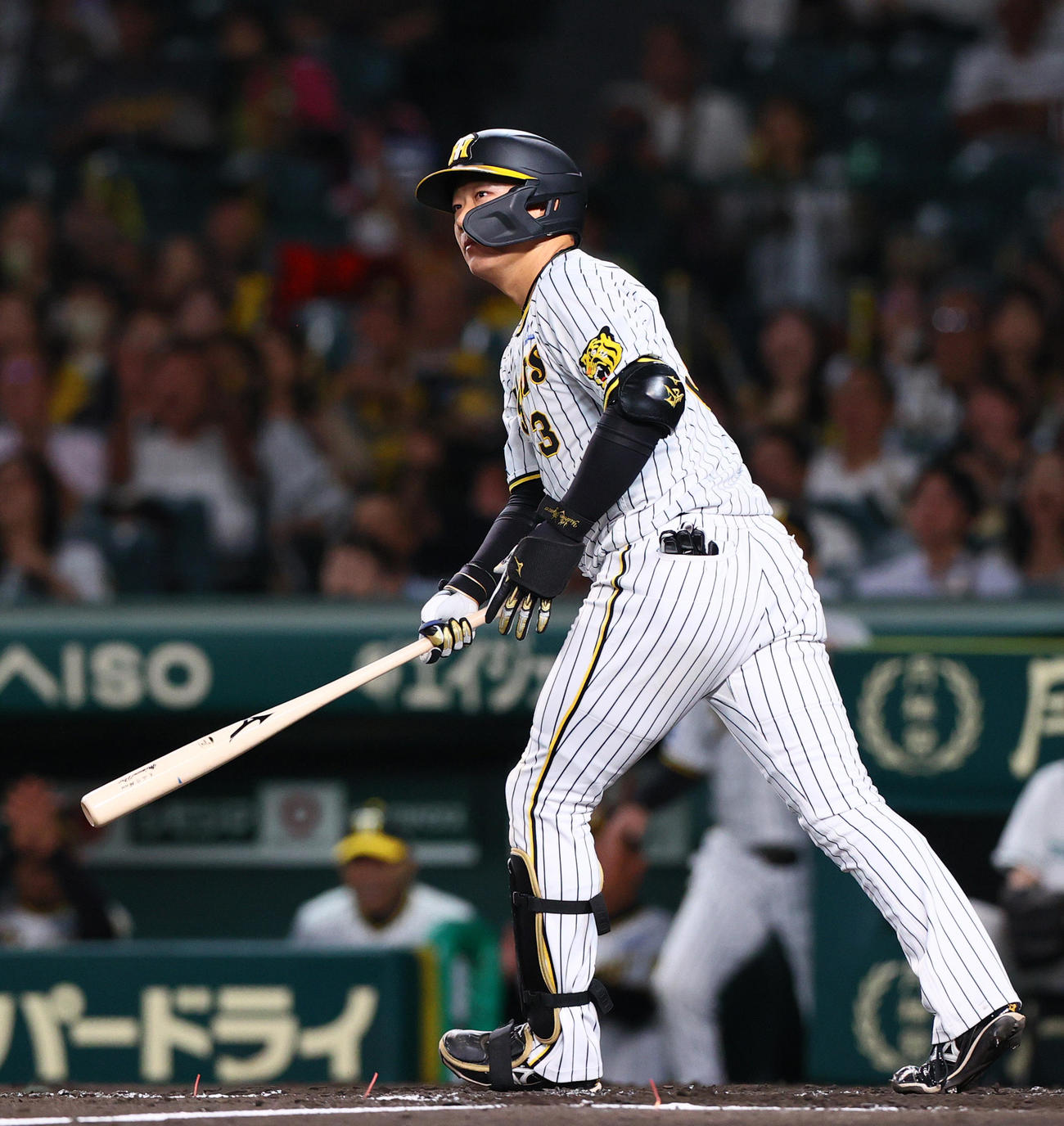 阪神対ヤクルト　4回裏阪神無死二塁、大山は先制の左越え2点本塁打を放つ（撮影・上山淳一）