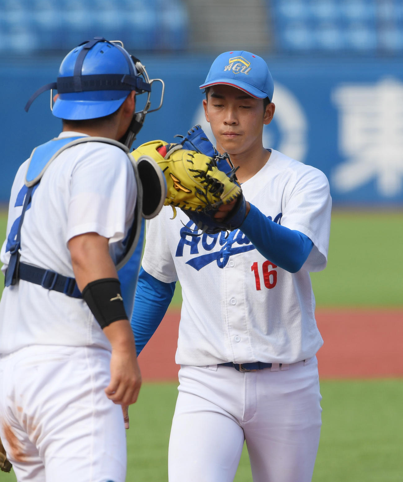 青学大対東洋大　完封勝利を挙げた青学大・常広（撮影・柴田隆二）