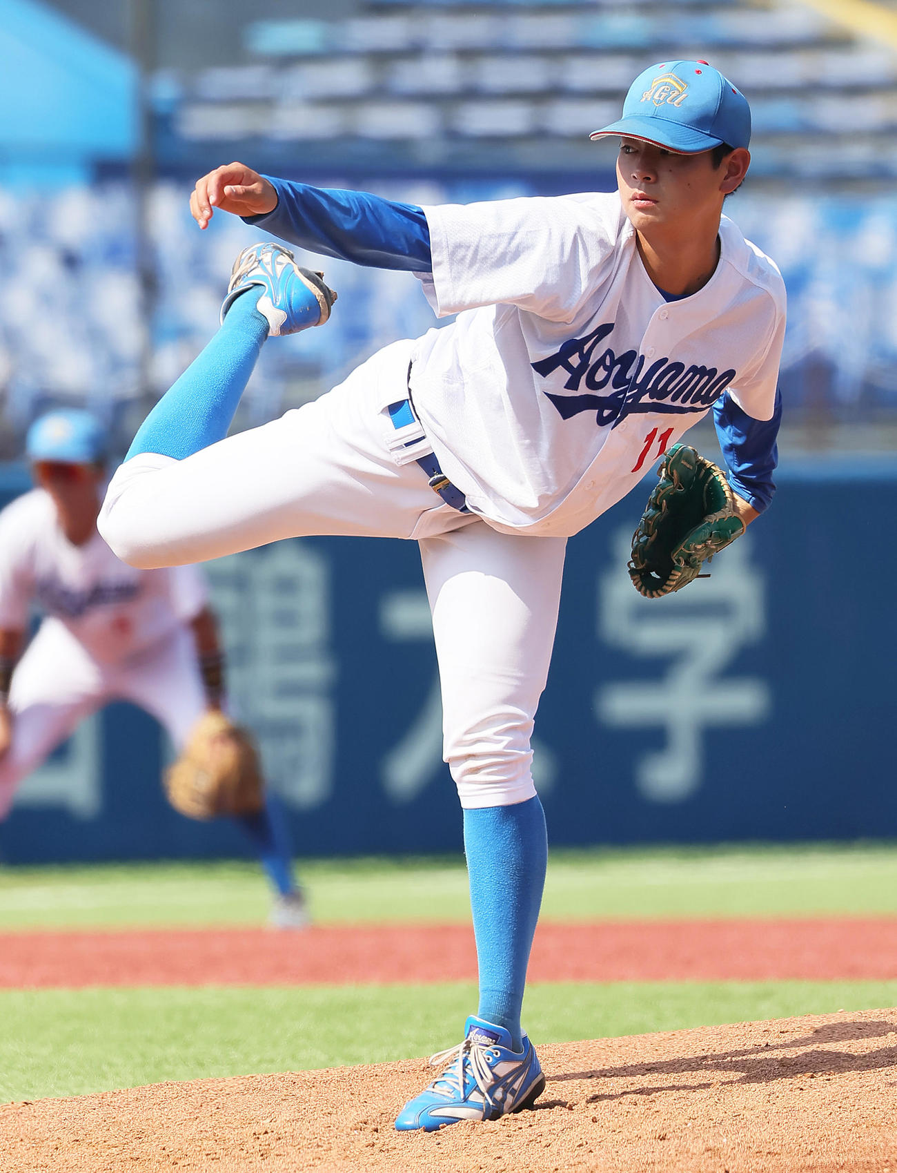 東洋大対青学大　青学大先発の下村（撮影・足立雅史）