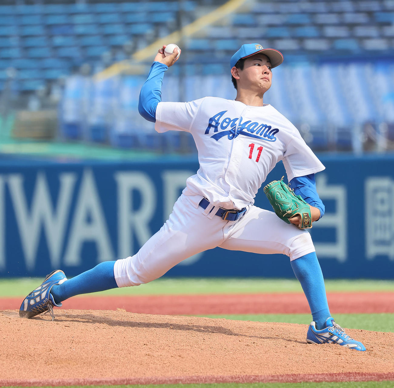 東洋大対青学大　青学大先発の下村（撮影・足立雅史）