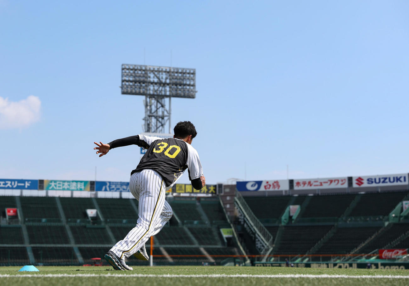ダッシュを繰り返す阪神門別（撮影・前田充）