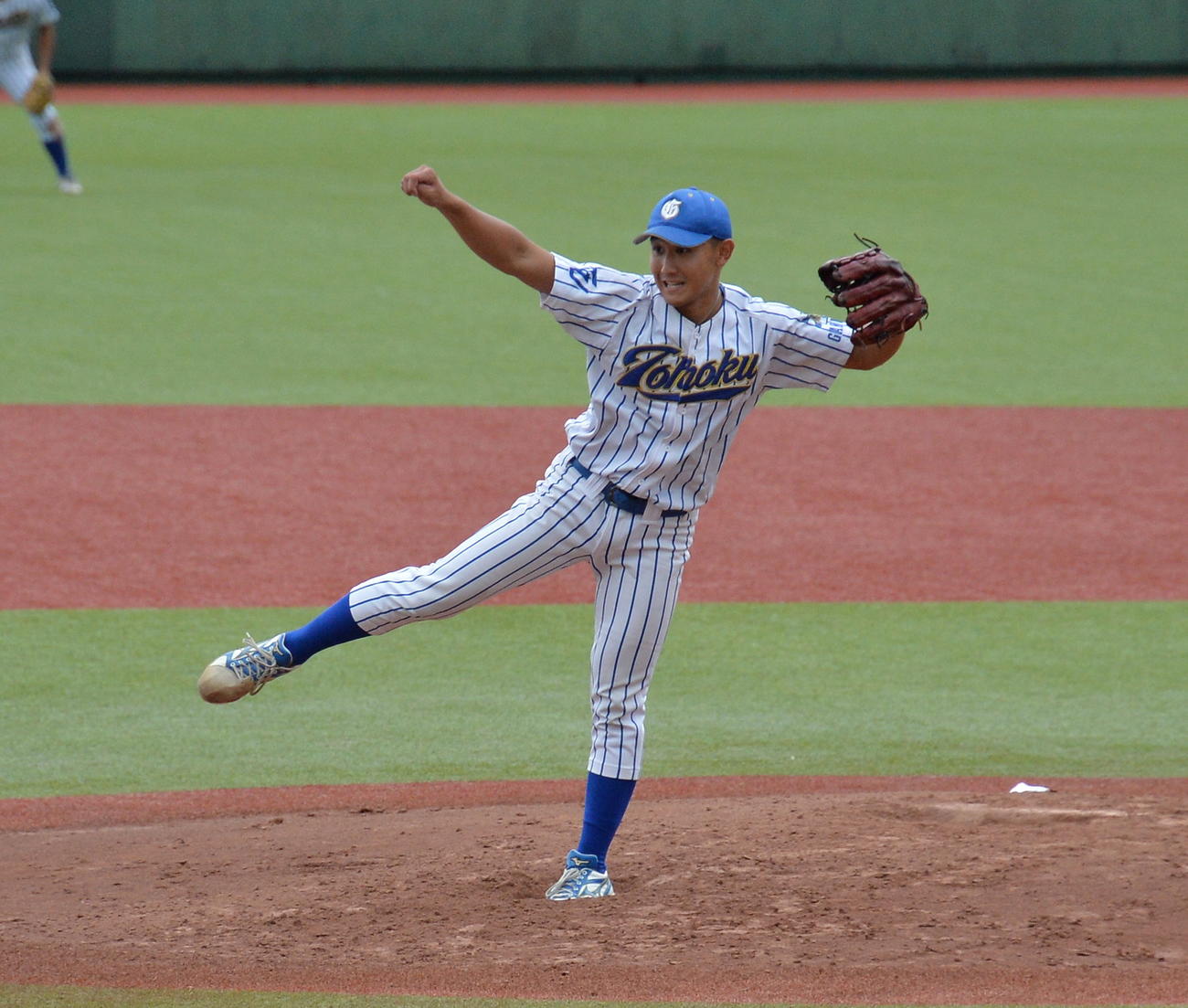 東北福祉大対東北学院大　9回11奪三振1失点と好投した東北学院大・古谷（撮影・濱本神威）