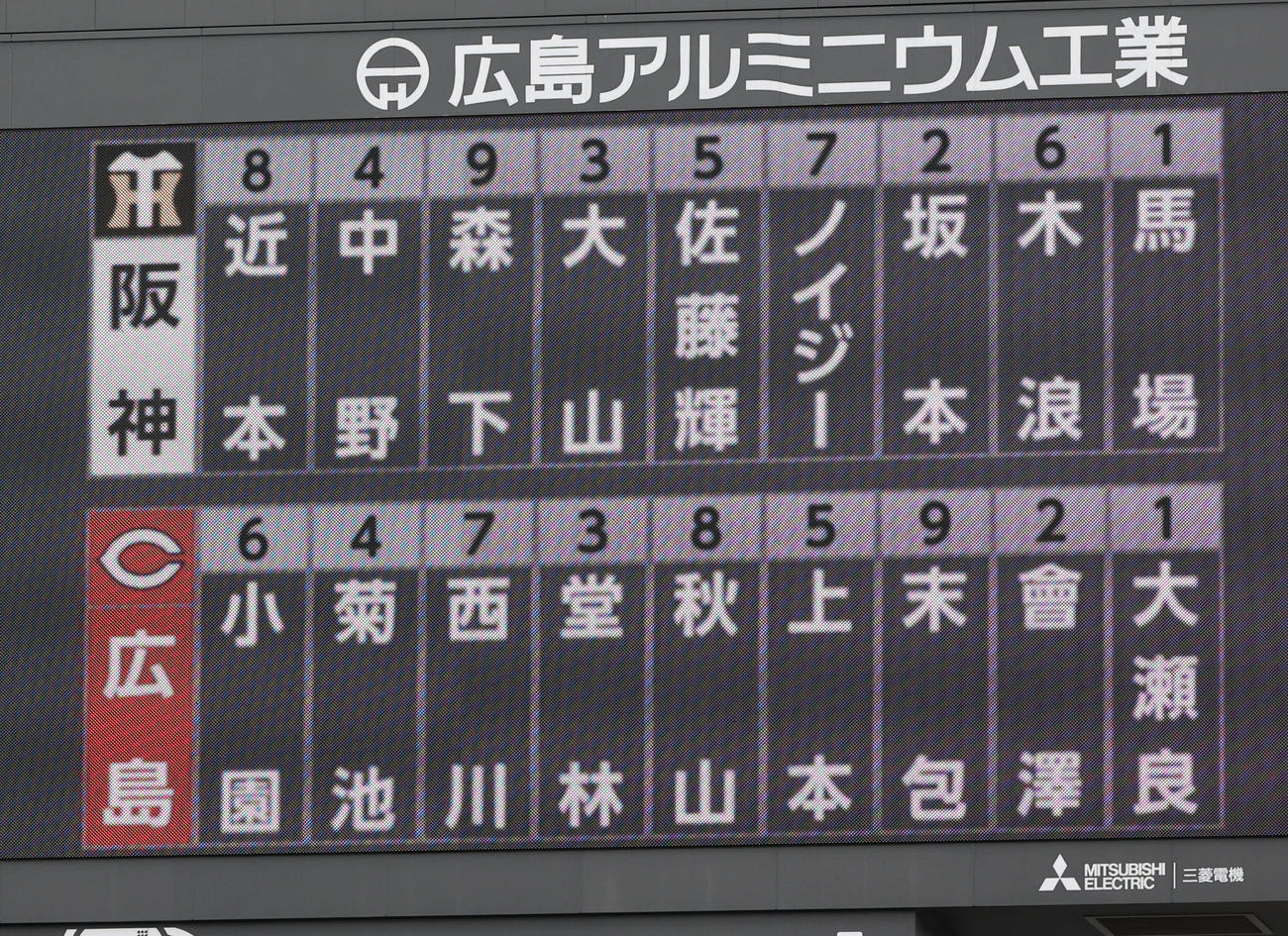 広島対阪神　両軍スタメン（撮影・加藤孝規）