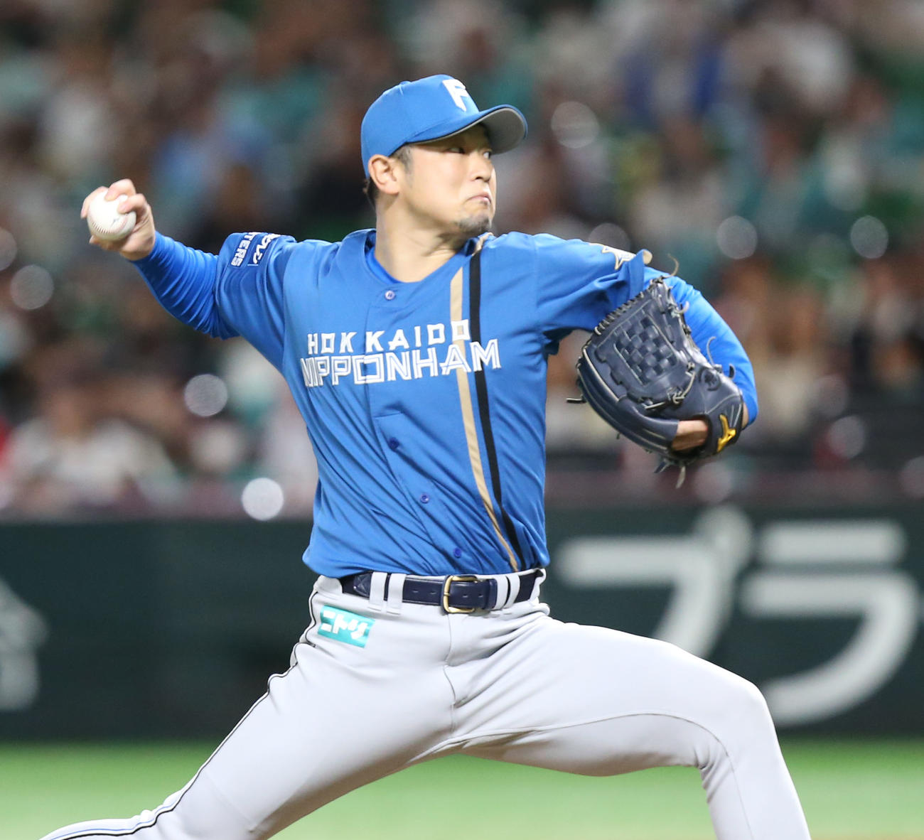 ソフトバンク対日本ハム　8回に日本ハム3番手として登板した池田（撮影・冨田成美）