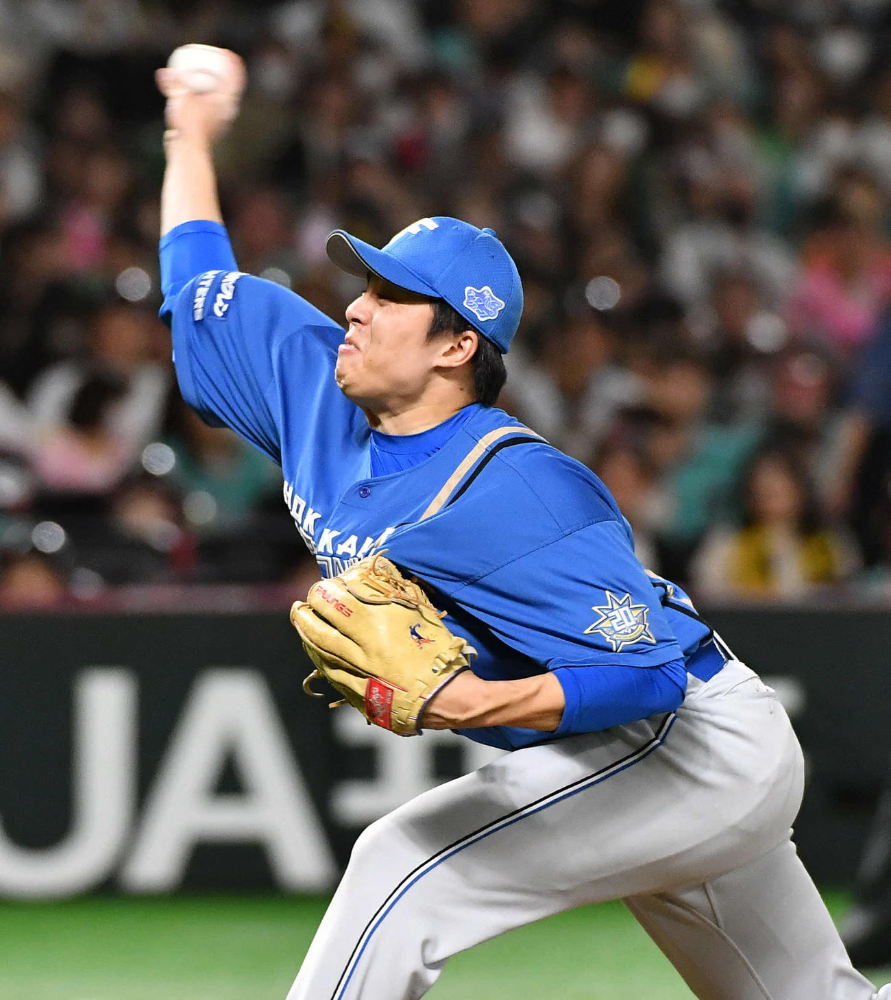 ソフトバンク対日本ハム　9回裏から登板した、日本ハム4番手の田中正（撮影・岩下翔太）