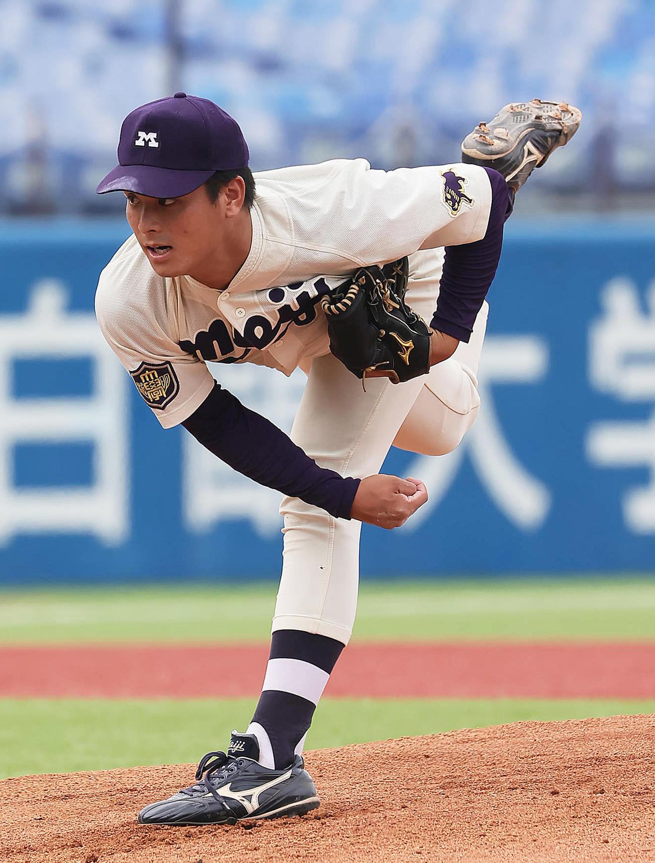 立大対明大　明大先発の蒔田（撮影・足立雅史）