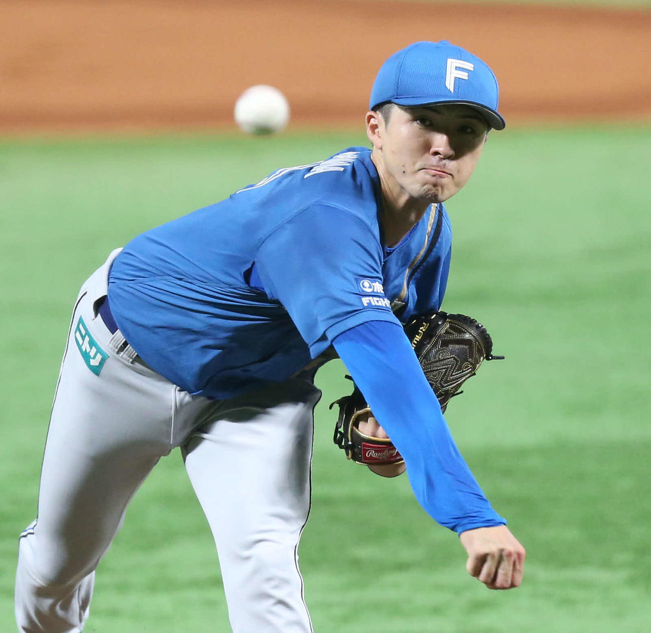 ソフトバンク対日本ハム　9勝目を挙げた日本ハム上沢（撮影・冨田成美）