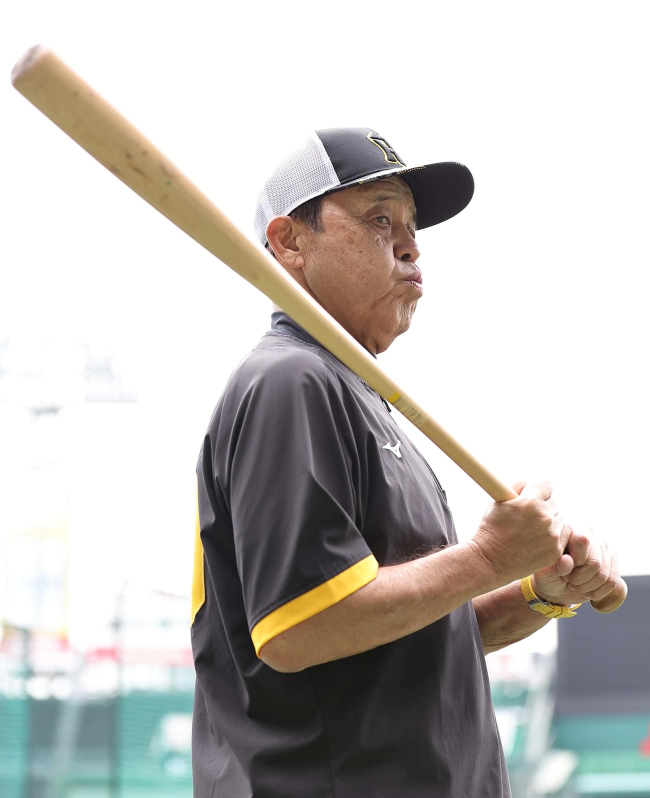 練習を見守る岡田監督（撮影・上田博志）