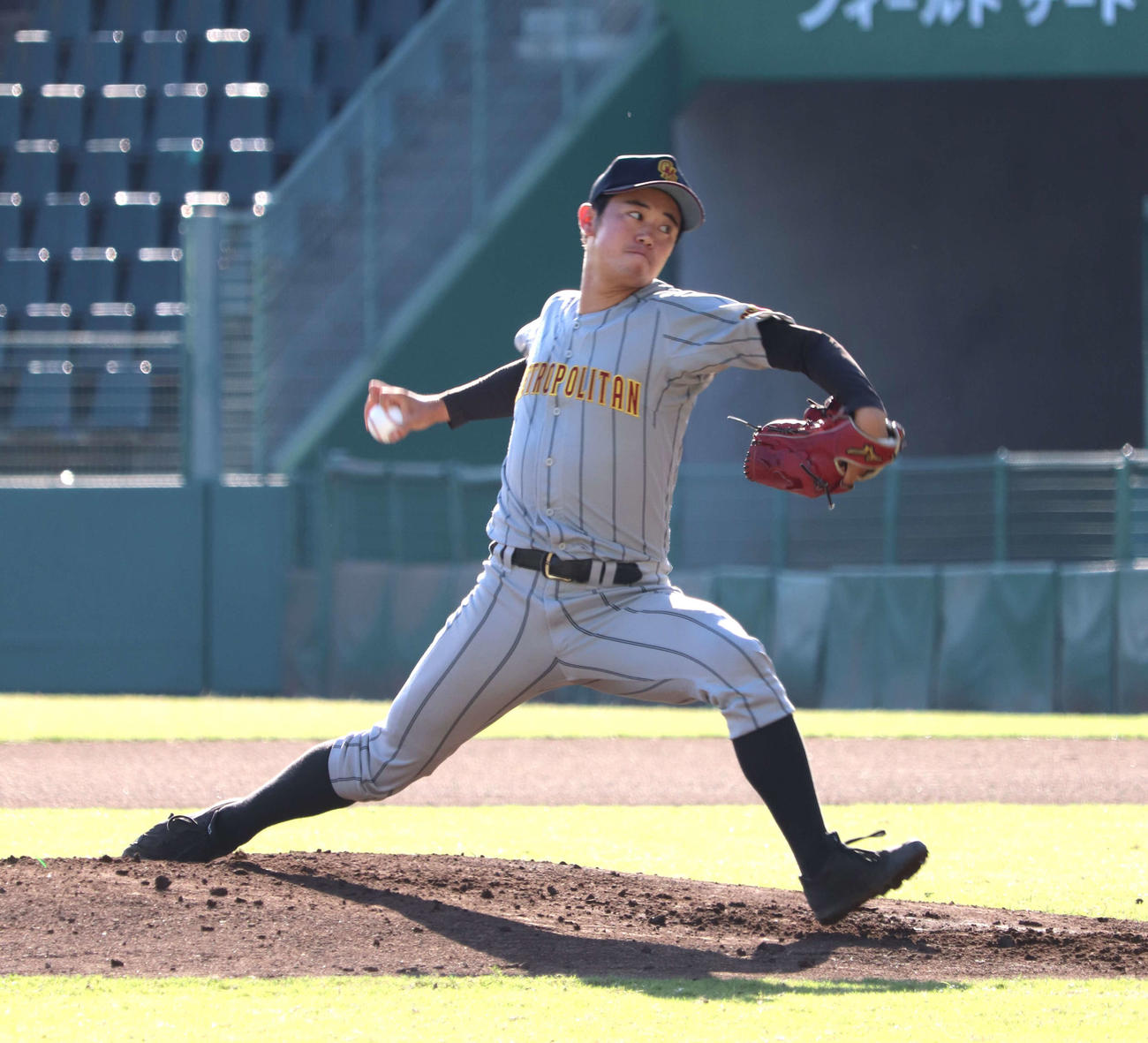 近畿学生野球1部リーグ　阪南大対大阪公立大　大阪公立大の正中敦士投手（4年＝小野）