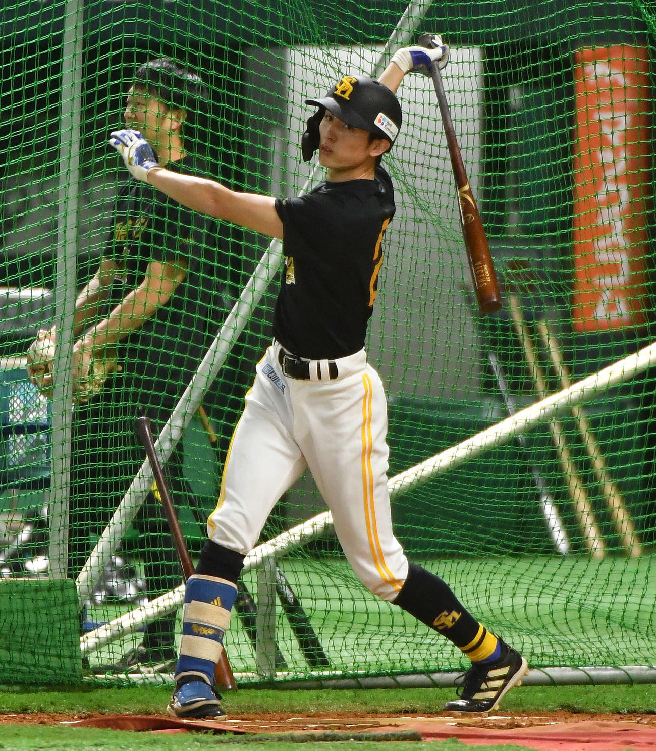 フリー打撃を行う周東（撮影・岩下翔太）