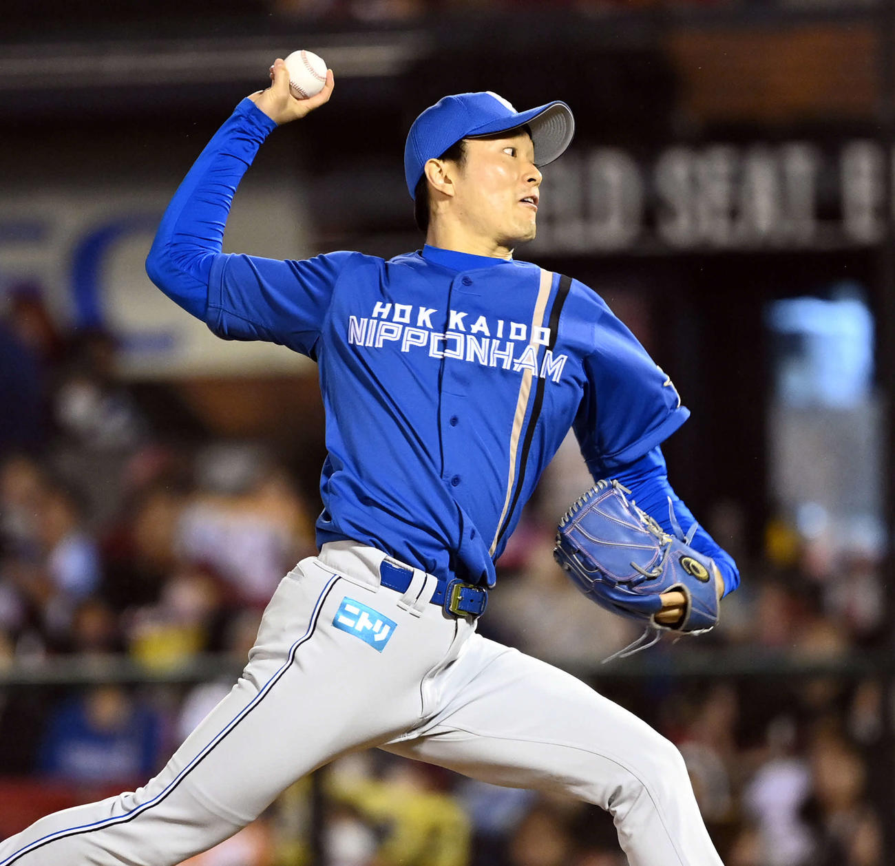 楽天対日本ハム　5回途中からマウンドに上がった日本ハム玉井（撮影・たえ見朱実）