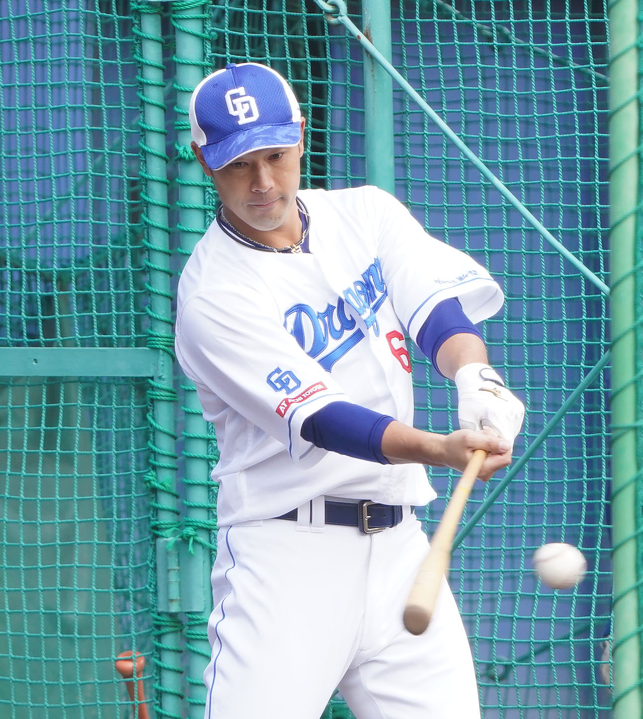 ノックをする堂上内野守備走塁コーチ（撮影・森本幸一）