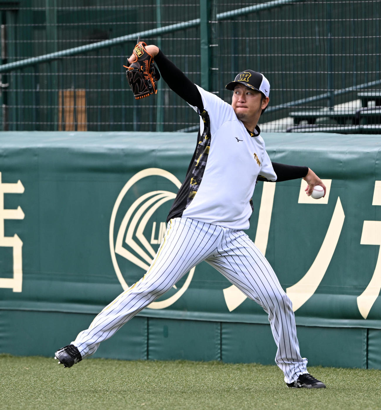 キャッチボールを行う阪神岩貞（撮影・前岡正明）