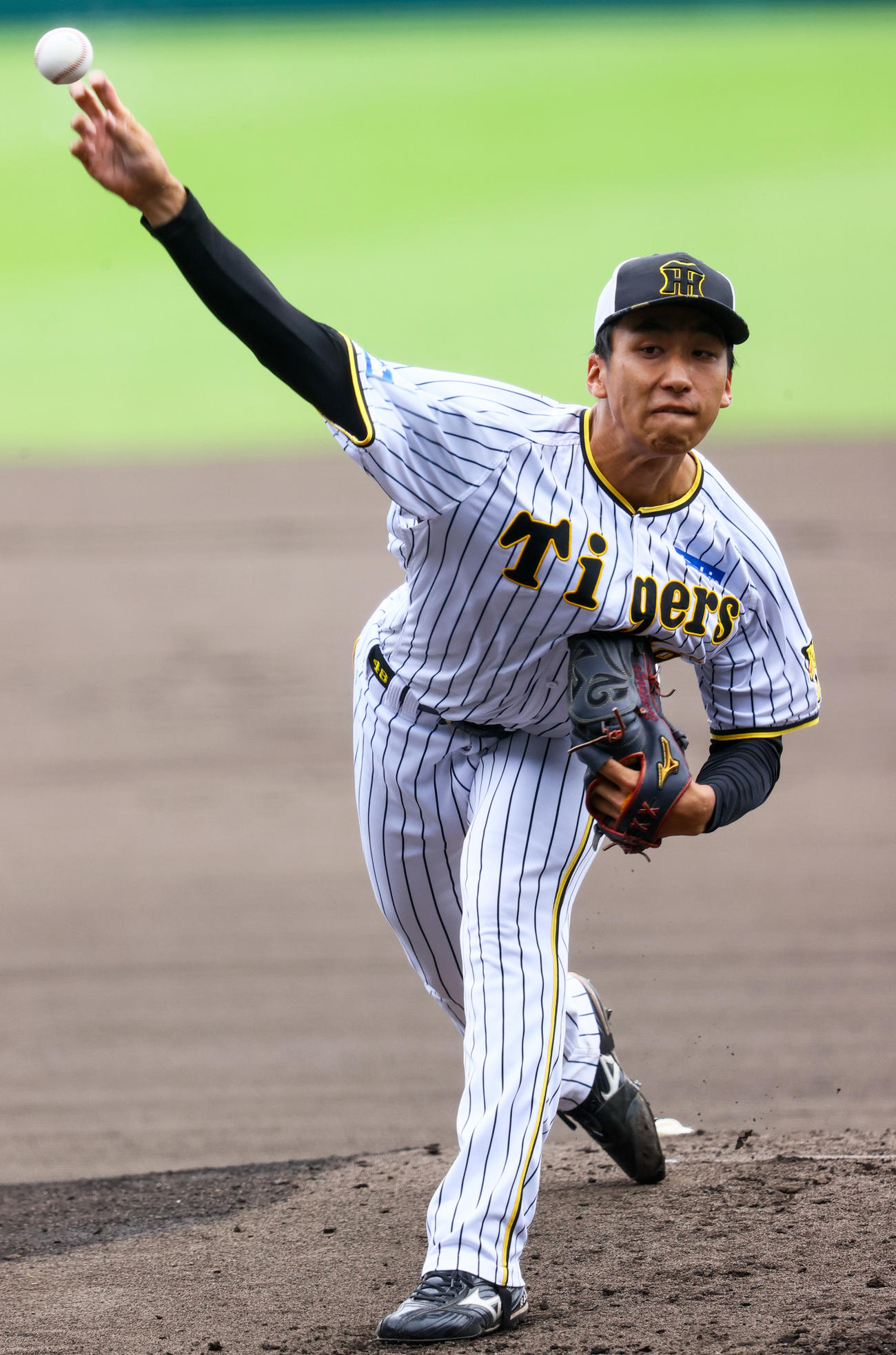 実践形式で投球する阪神茨木（撮影・上山淳一）