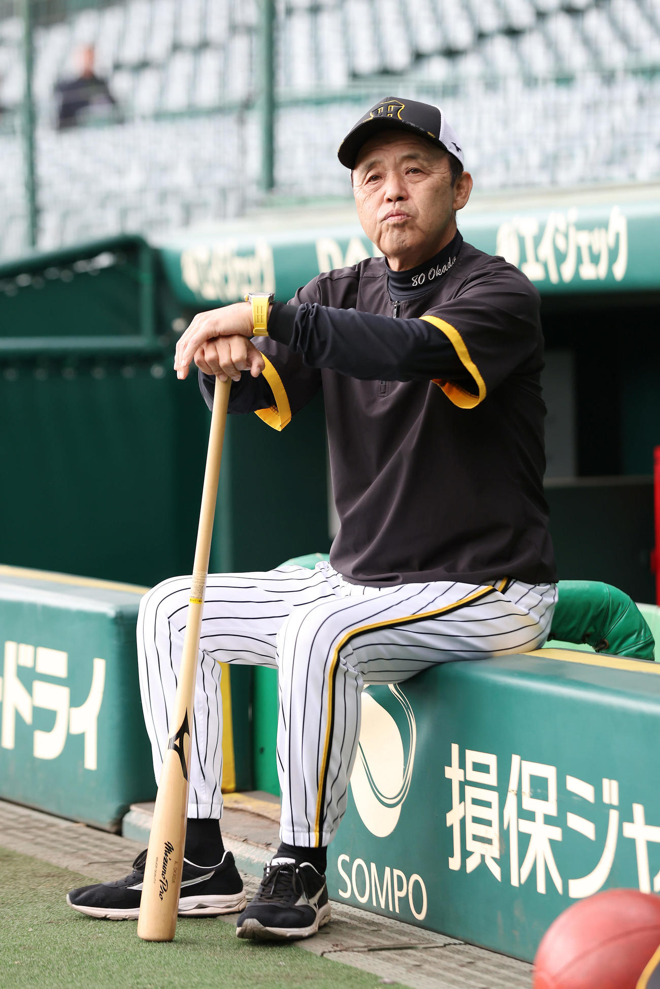 練習を見守る阪神岡田監督（撮影・前田充）