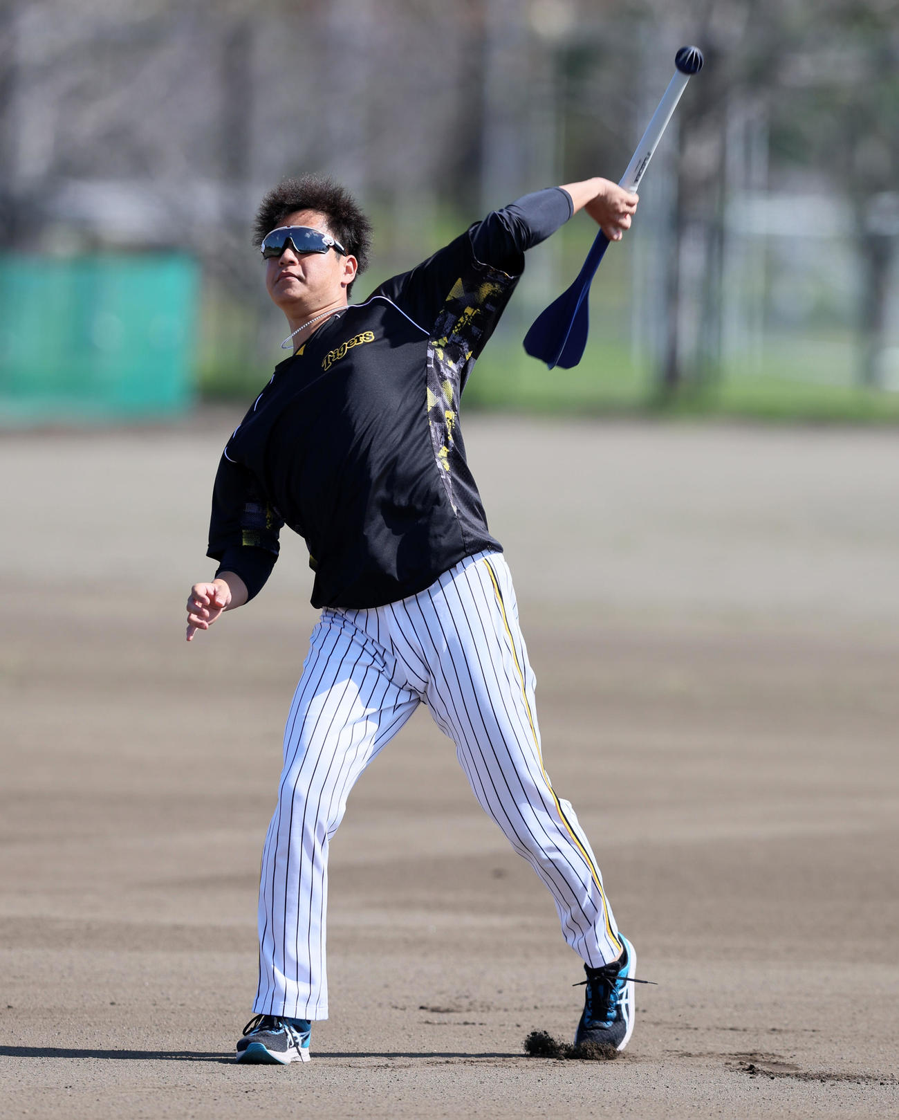 練習でやり投げトレーニングをする大竹（撮影・加藤哉）