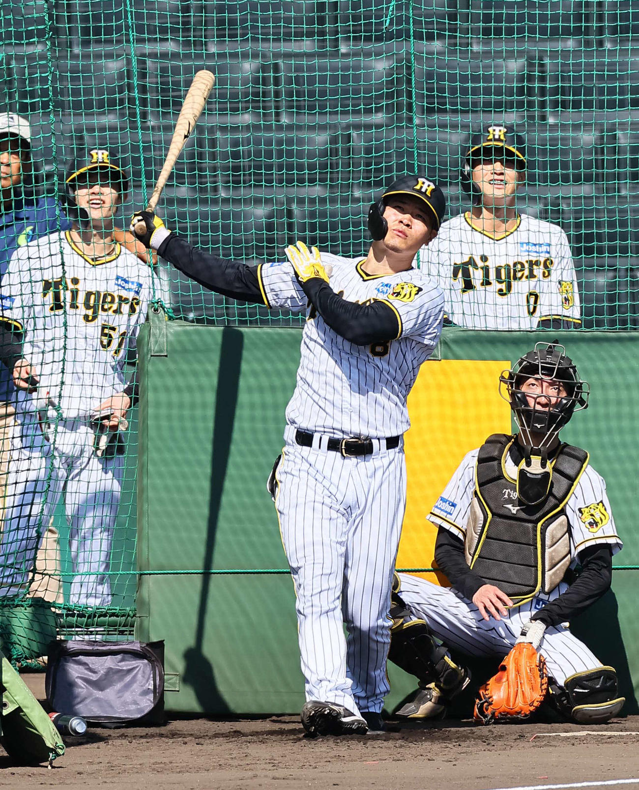 フリー打撃練習をする佐藤輝（撮影・上田博志）