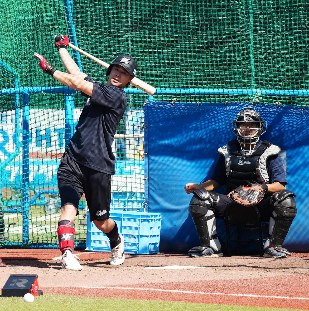打撃練習に臨むロッテ藤岡（撮影・江口和貴）