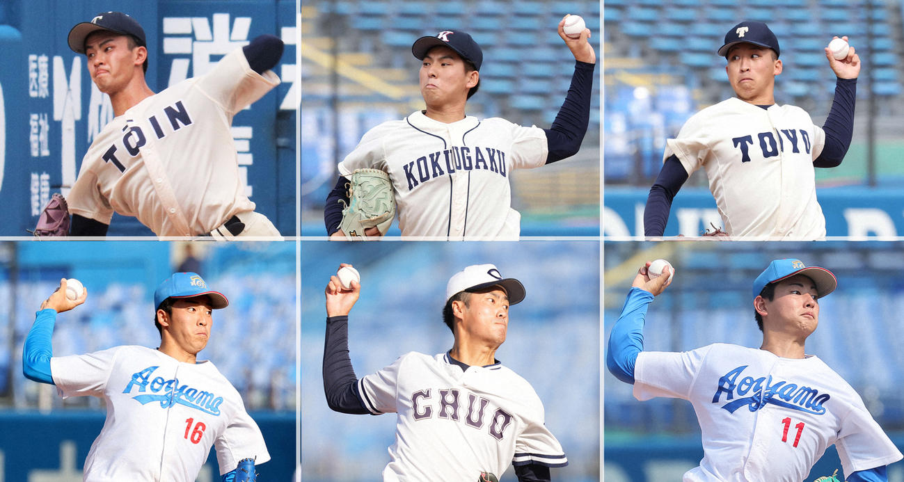 上段左から桐蔭横浜大・古謝樹、国学院大・武内夏暉、東洋大・細野晴希、下段左から青学大・常広羽也斗、中大・西舘勇陽、青学大・下村海翔