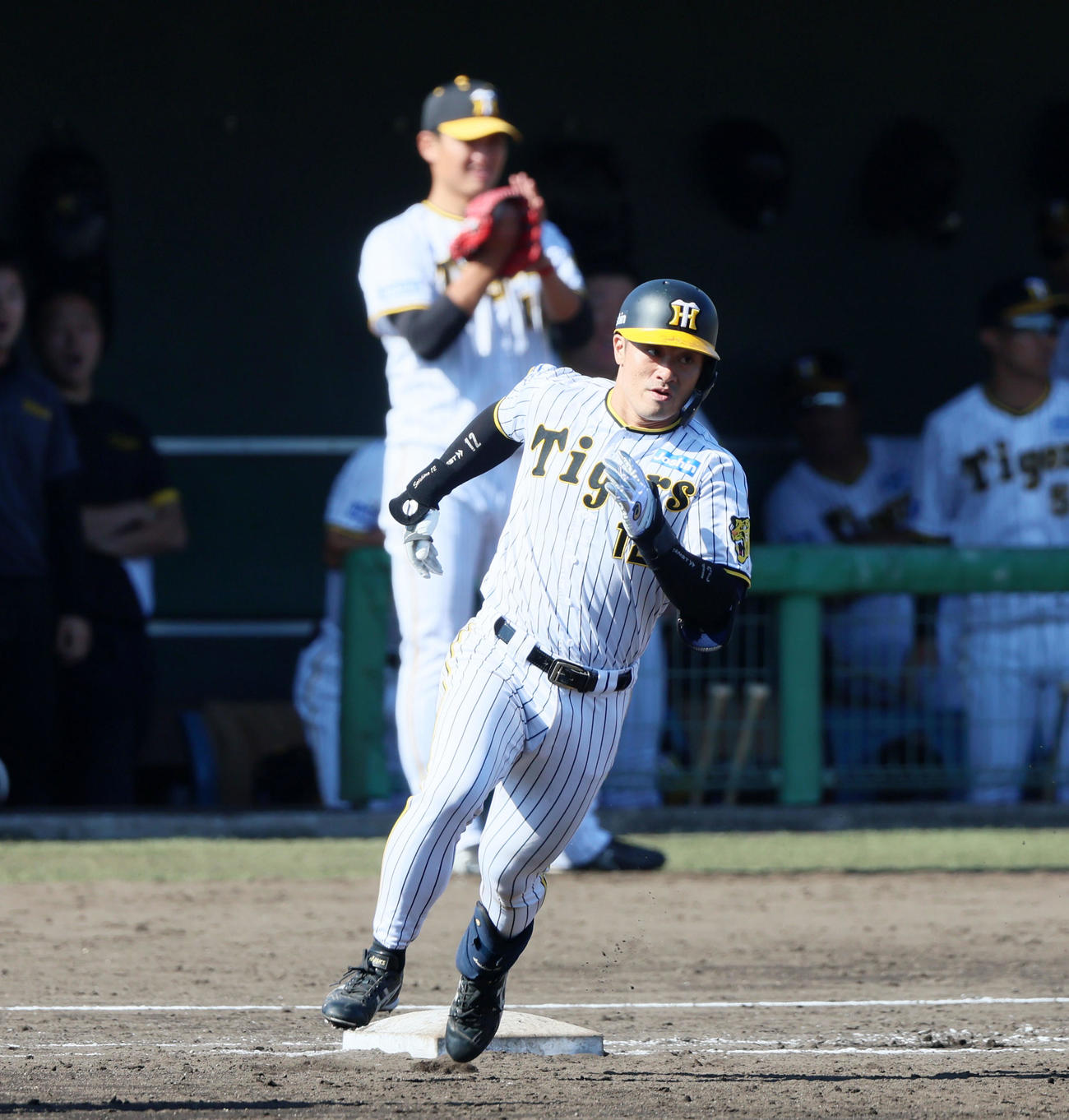 阪神対日本ハム　6回裏阪神2死満塁、坂本は中適時打を放つ（撮影・加藤哉）
