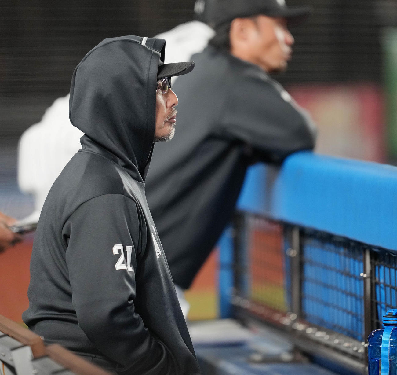 ロッテ対ソフトバンク　ベンチから試合を見るロッテ吉井監督（撮影・鈴木みどり）