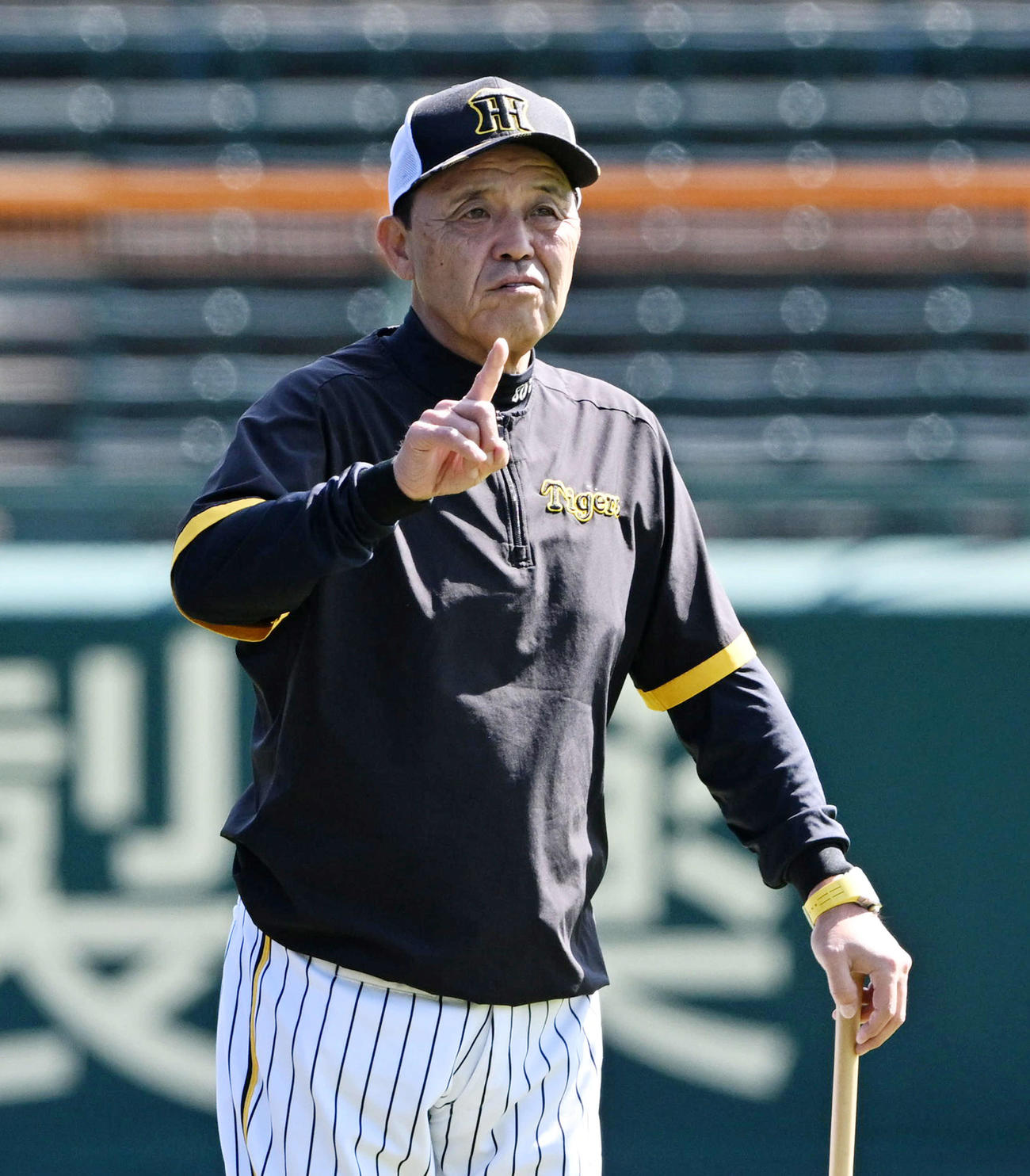練習を見守る阪神岡田監督（2023年10月13日撮影）